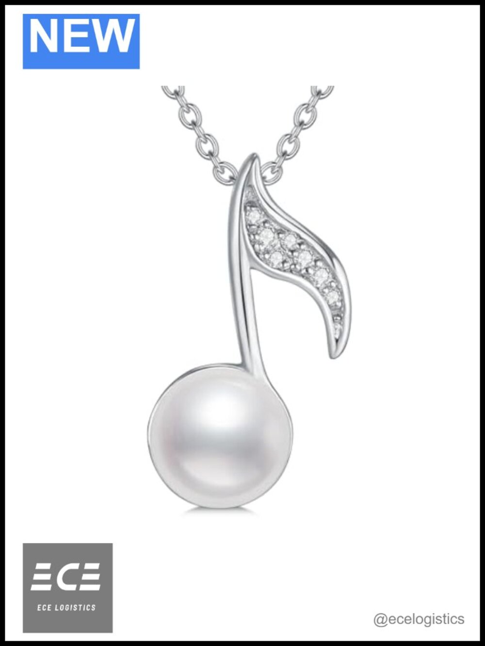 Natural Diamond Music Note Necklace Sterling Silver Treble Clef Pendant Charm
